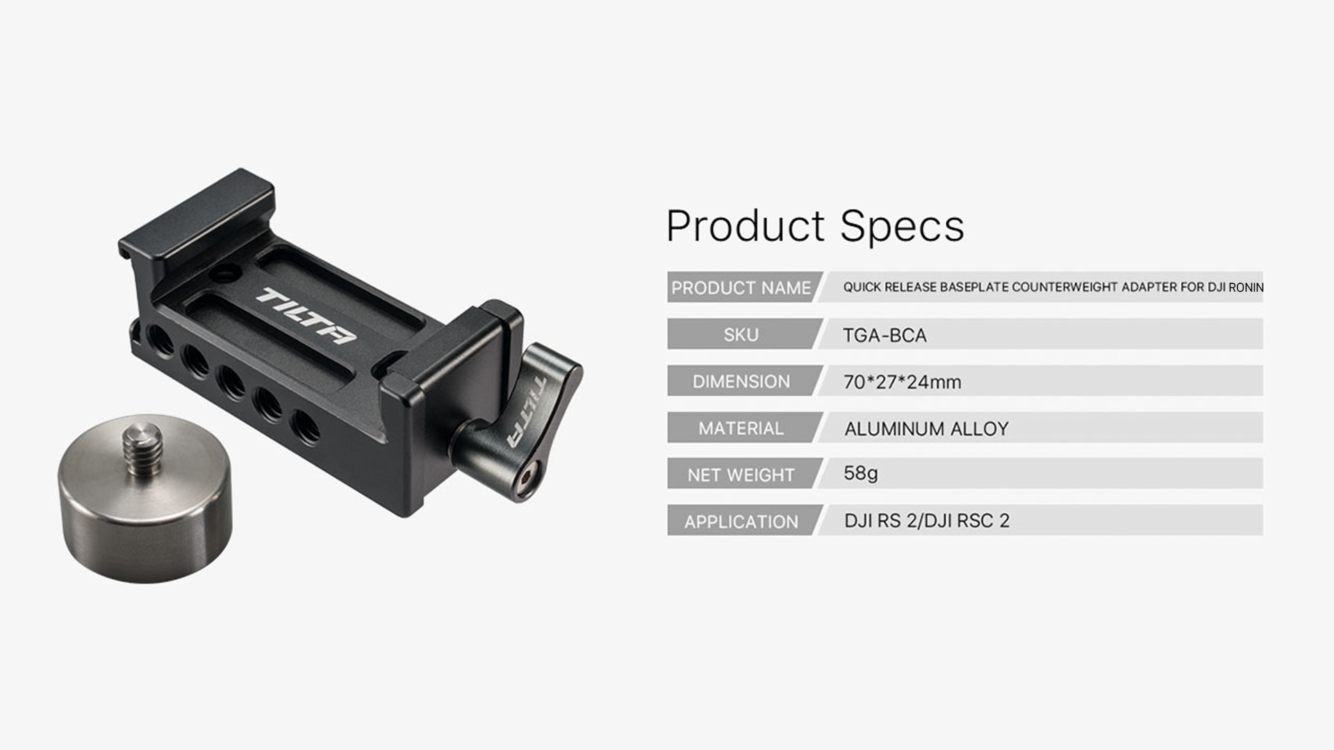 Quick Release Baseplate Counterweight Adapter