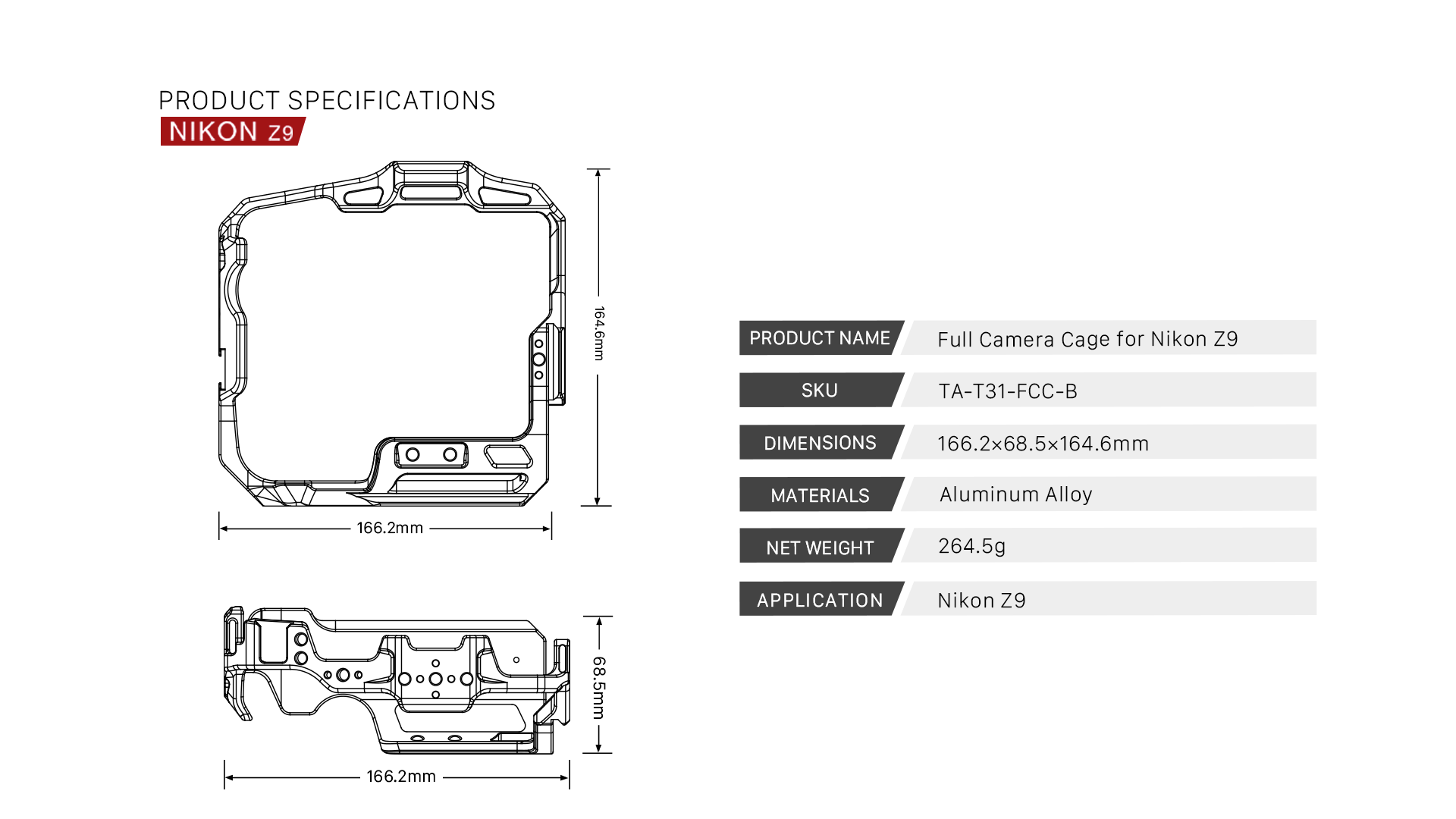 Kamerakäfig für Nikon Z9 Basic Kit - Schwarz