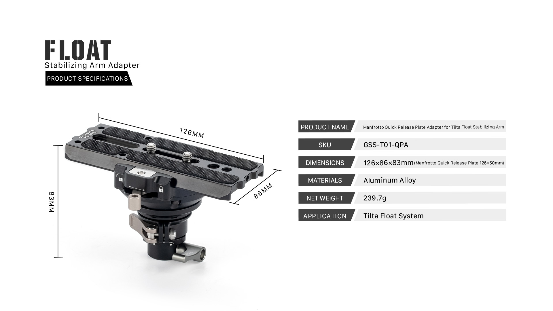 Manfrotto Quick Release Plate Adapter for Tilta Float Stabilizing Arm