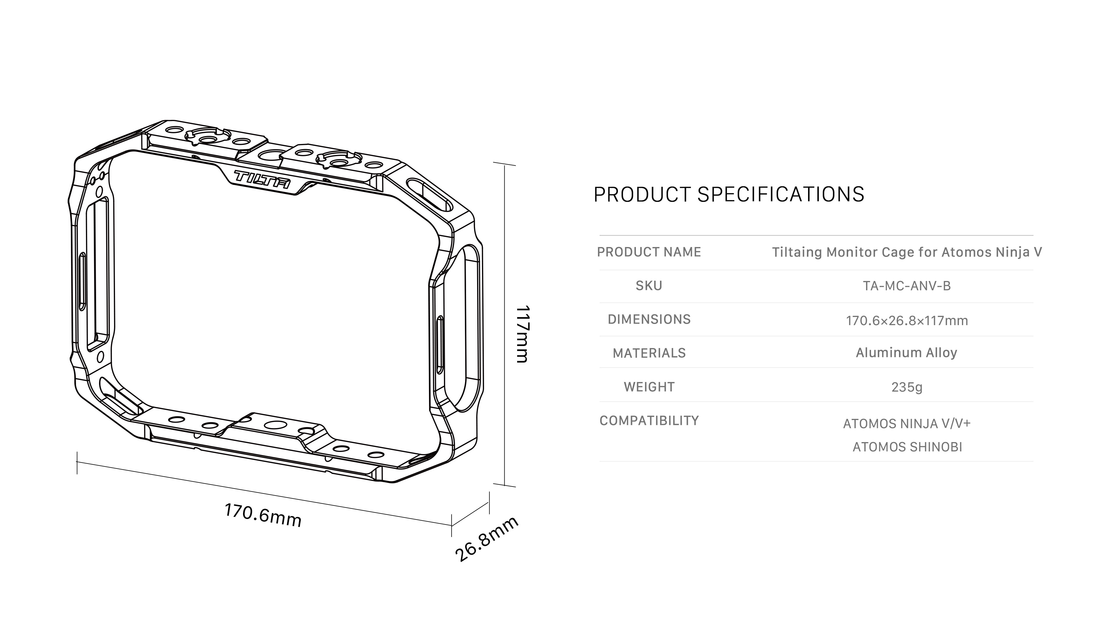 Tilta Monitor Cage for Atomos Ninja V - Black