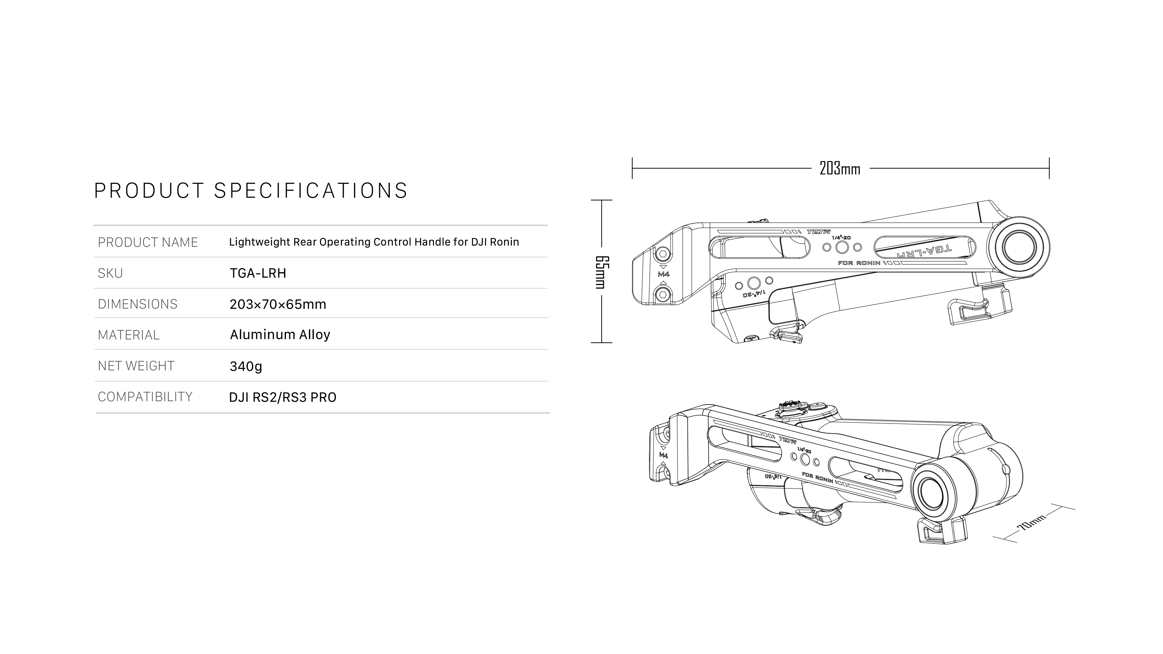 Lightweight Rear Operating Control Handle for DJI Ronin