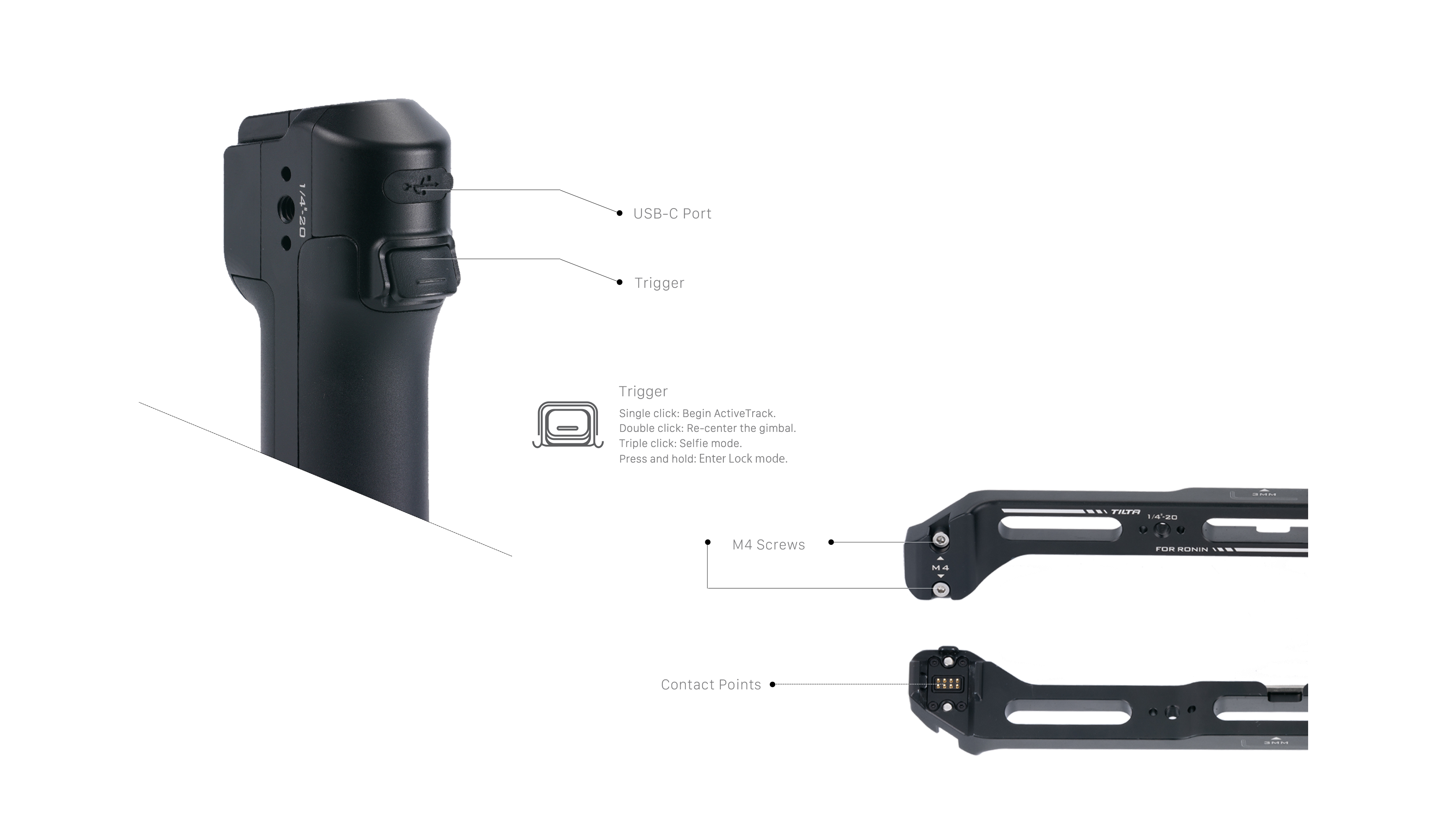 Lightweight Rear Operating Control Handle for DJI Ronin