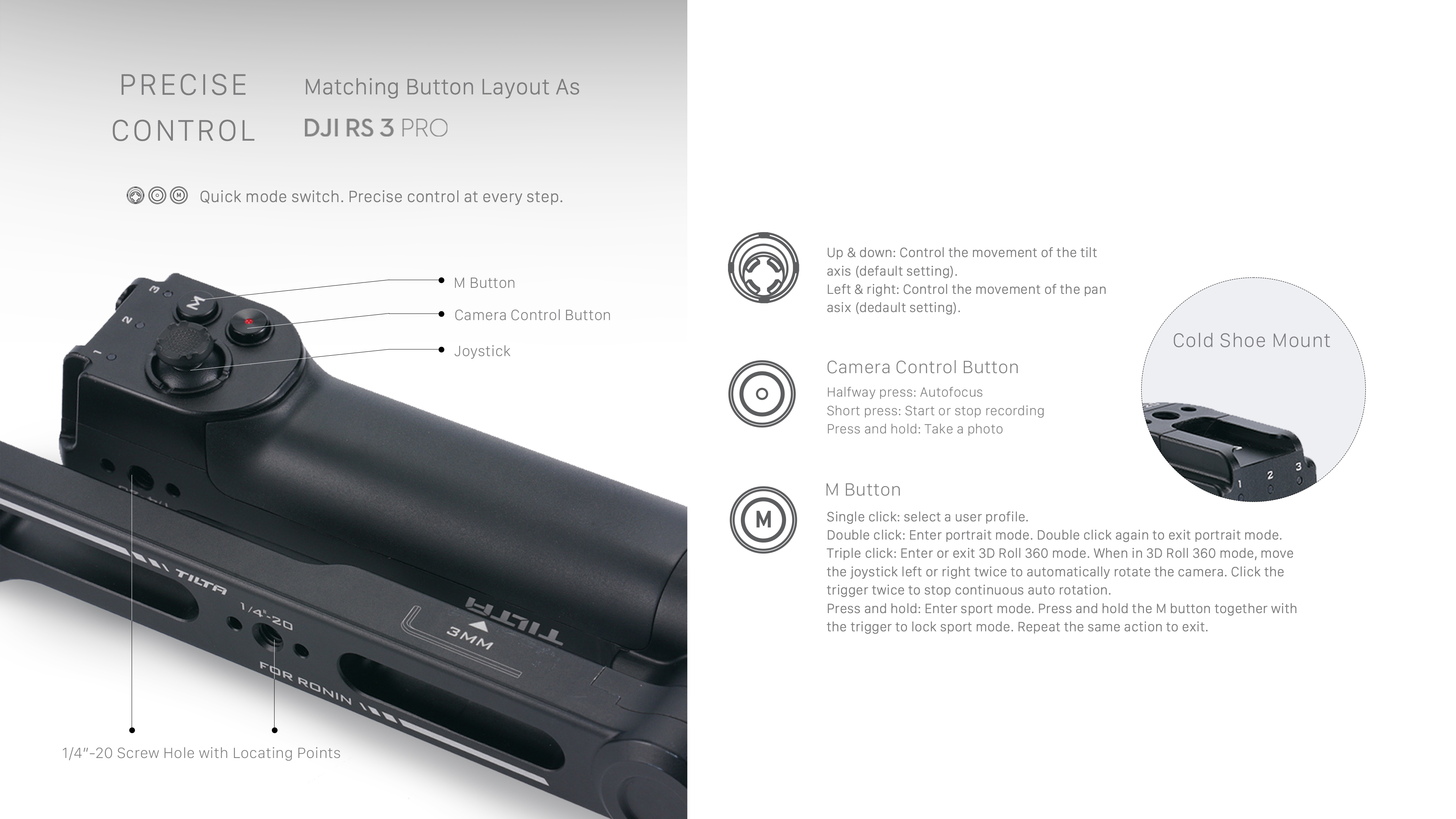 Lightweight Rear Operating Control Handle for DJI Ronin