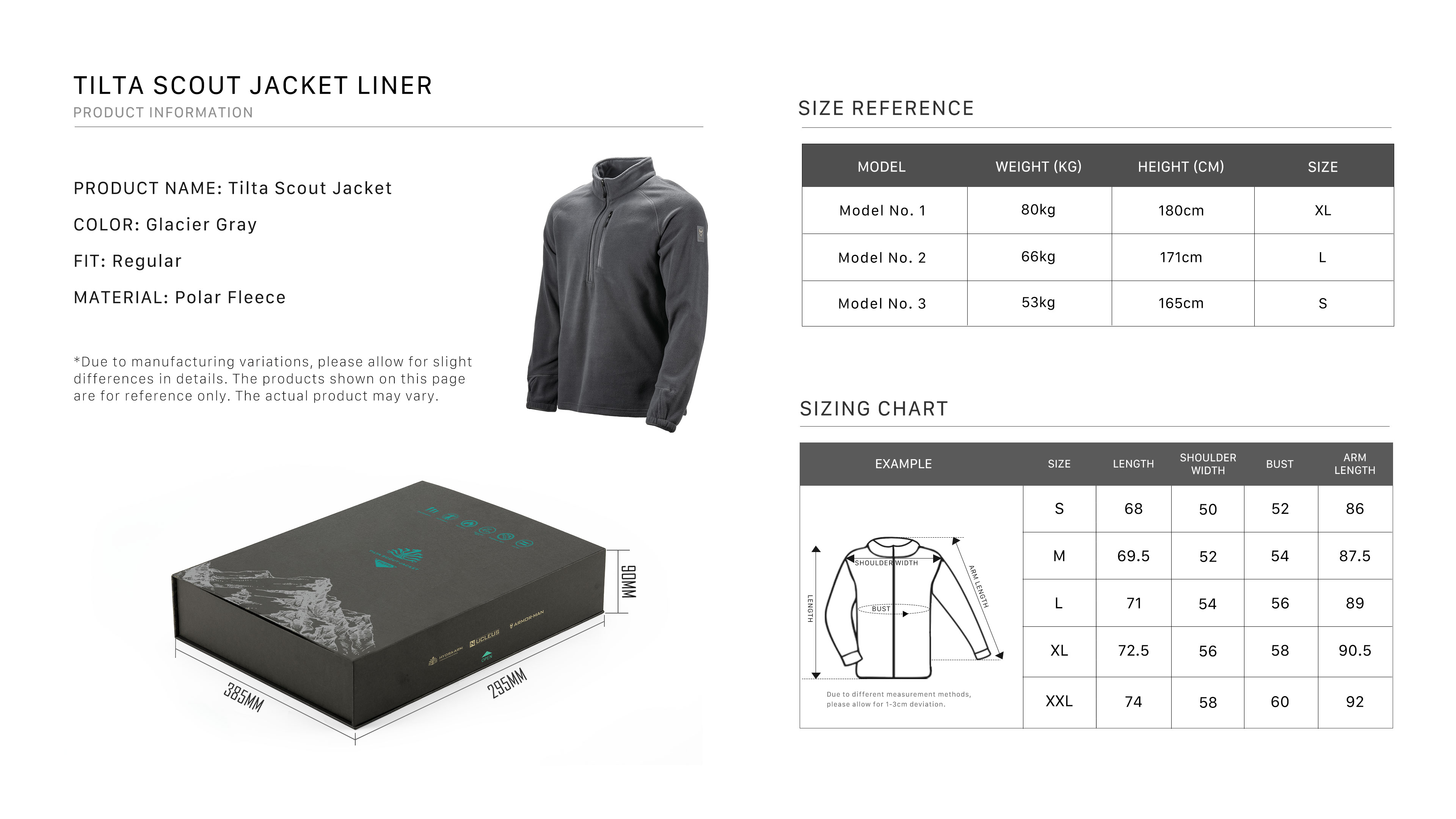 size chart for scout liner