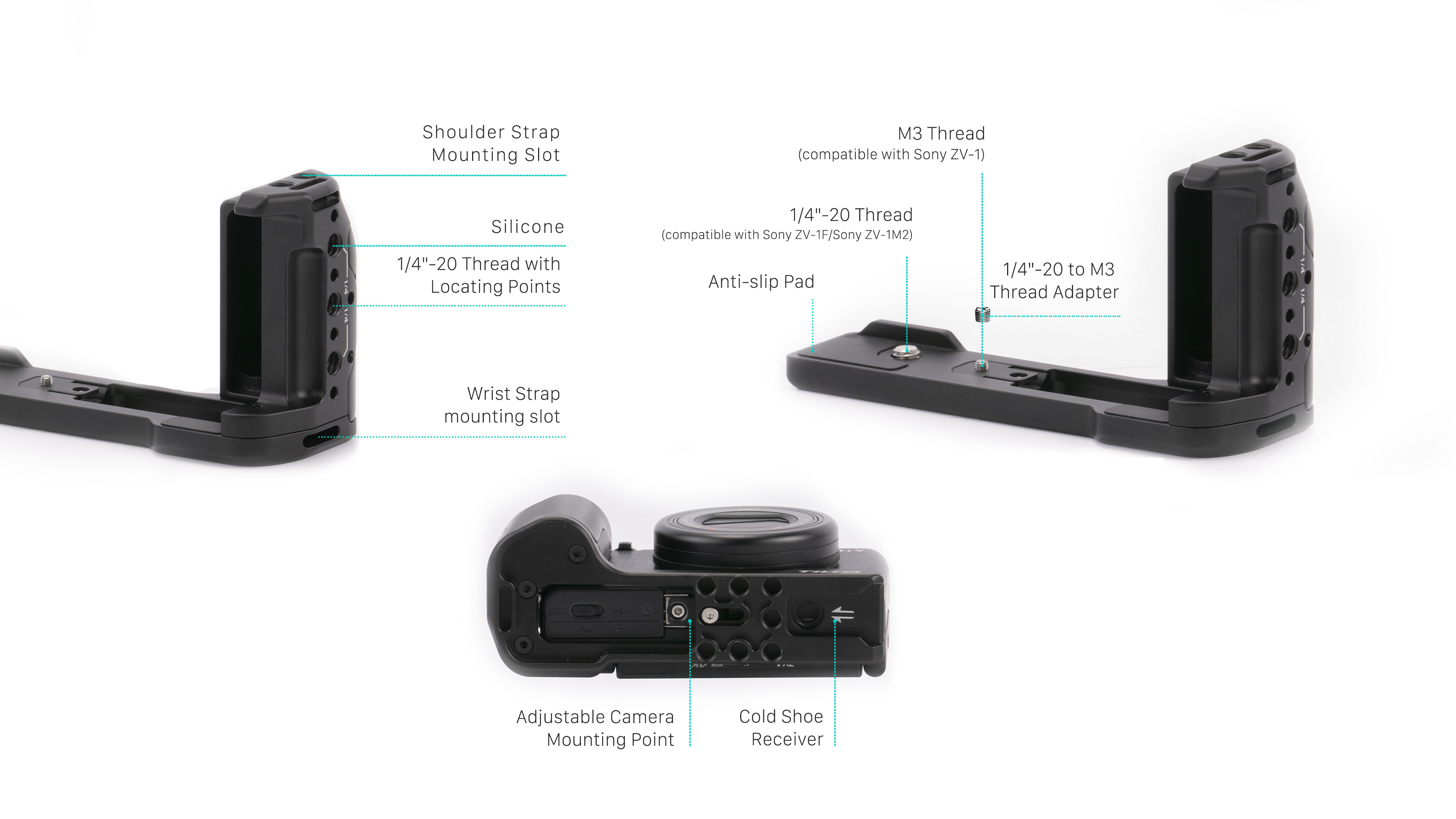 Mounting Baseplate with Grip for Sony ZV-1 / ZV-1F / ZV-1M2- Black