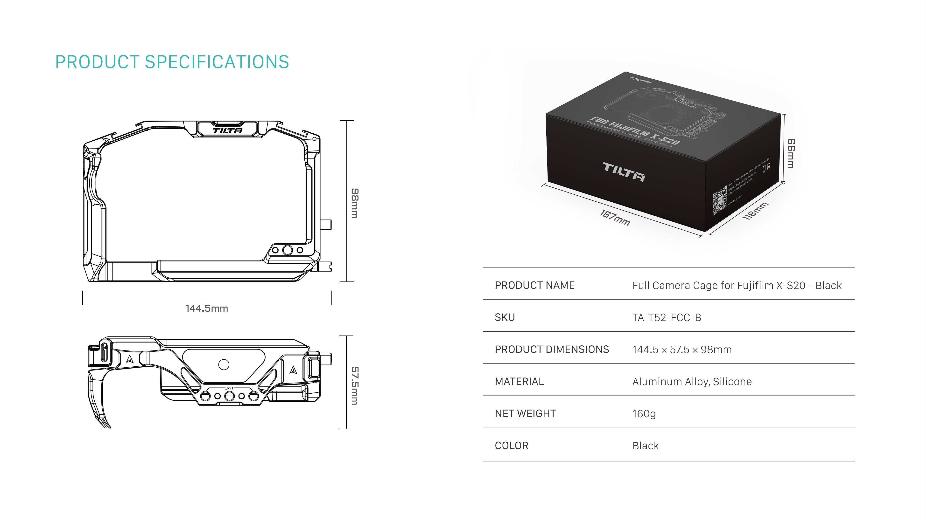 Full Camera Cage for Fujifilm X-S20 - Black