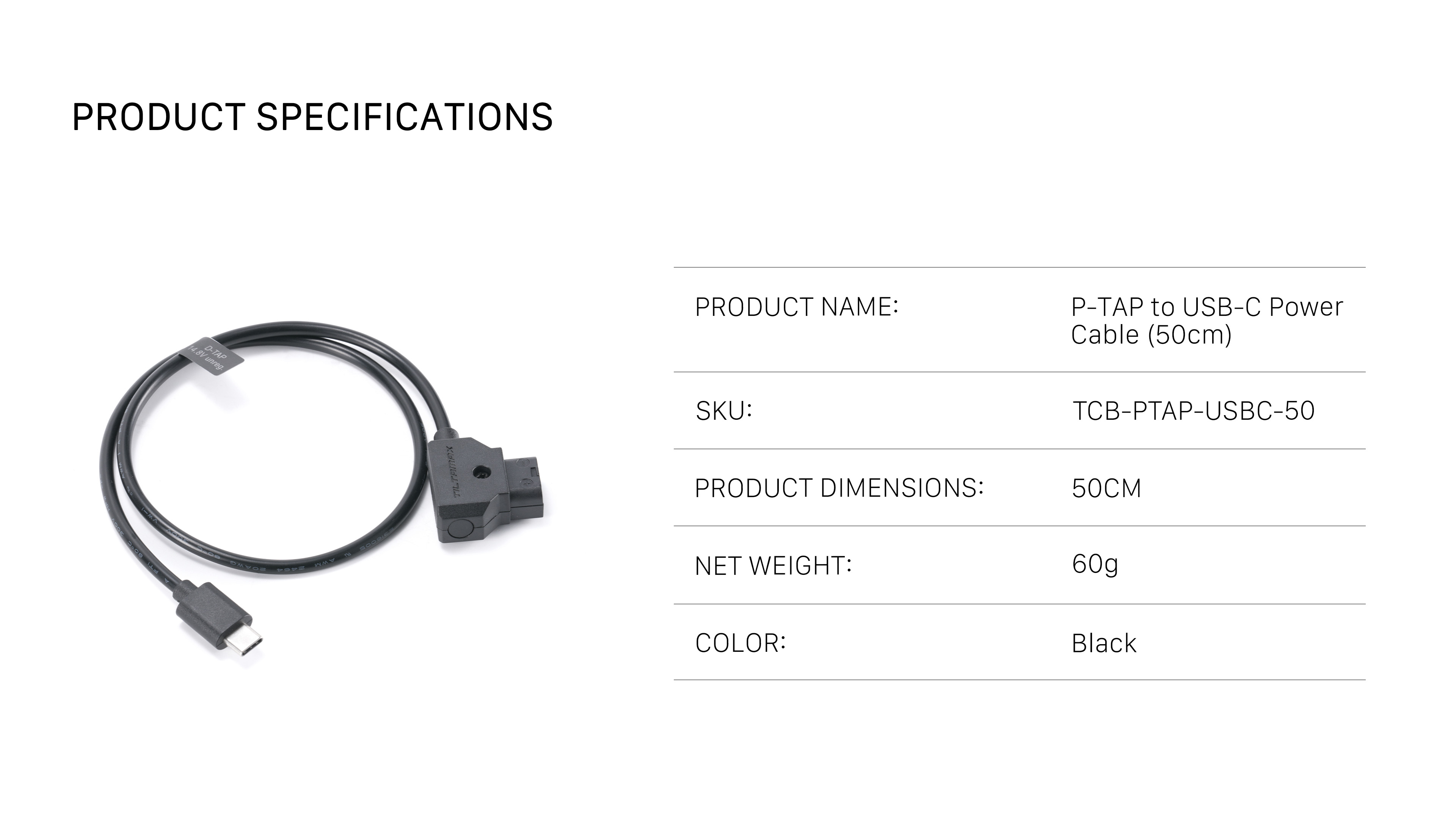 Cable de alimentación de P-Tap a USB-C (50 cm, compatible sólo con el motor Nano II)