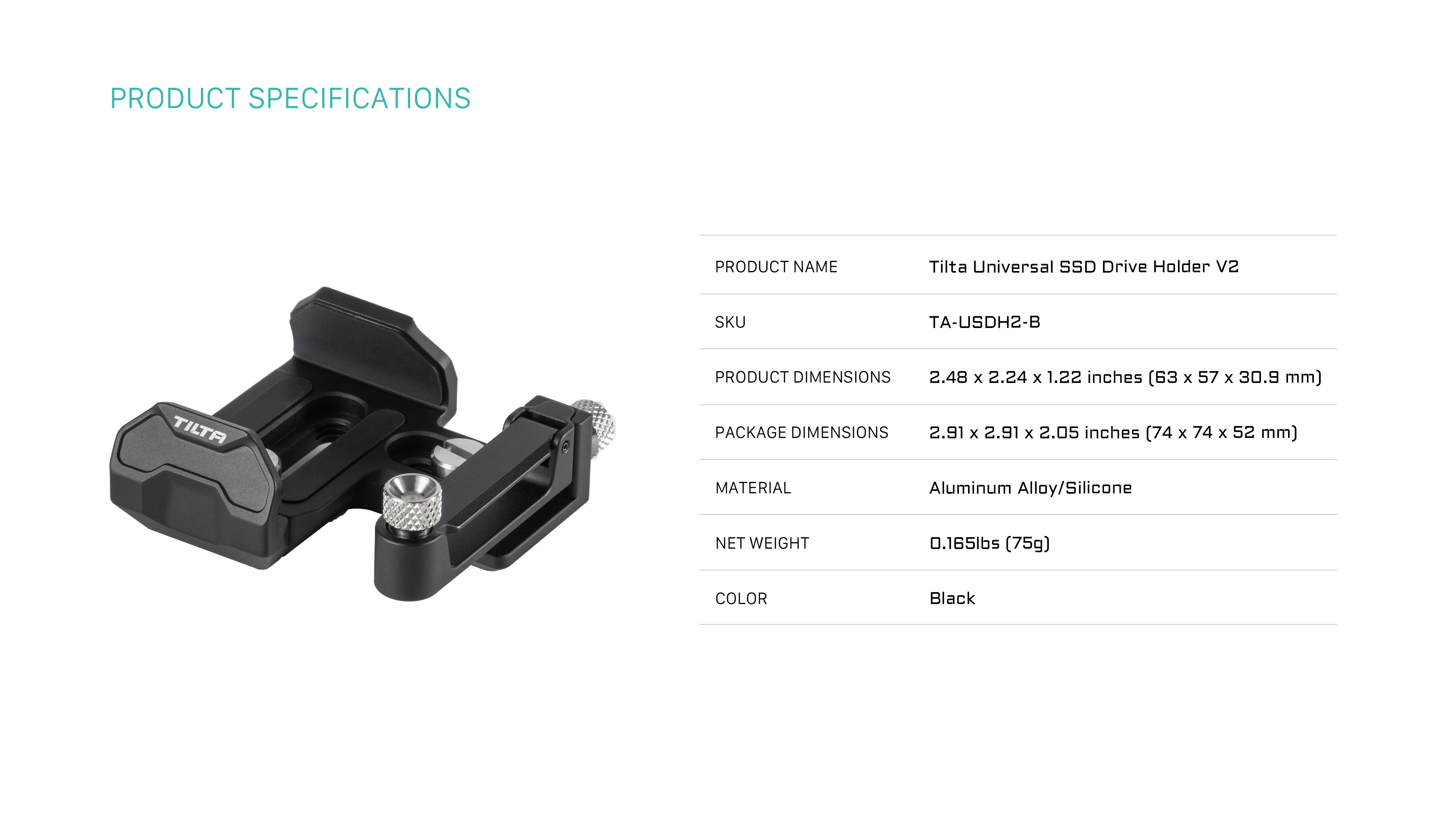 Tilta Universal SSD Drive Holder V2 - Black