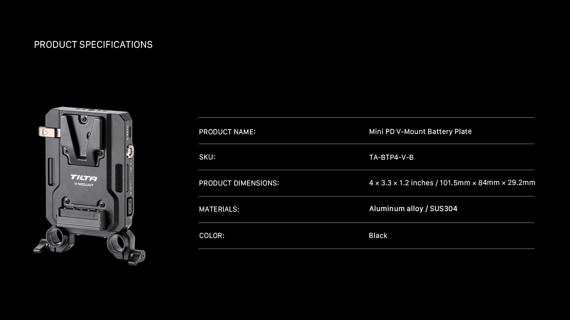 Tilta Mini PD V Mount Battery Plate – Black