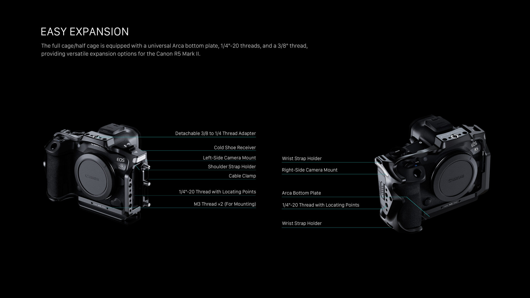 Full Camera Cage for Canon R5 Mark II – Black