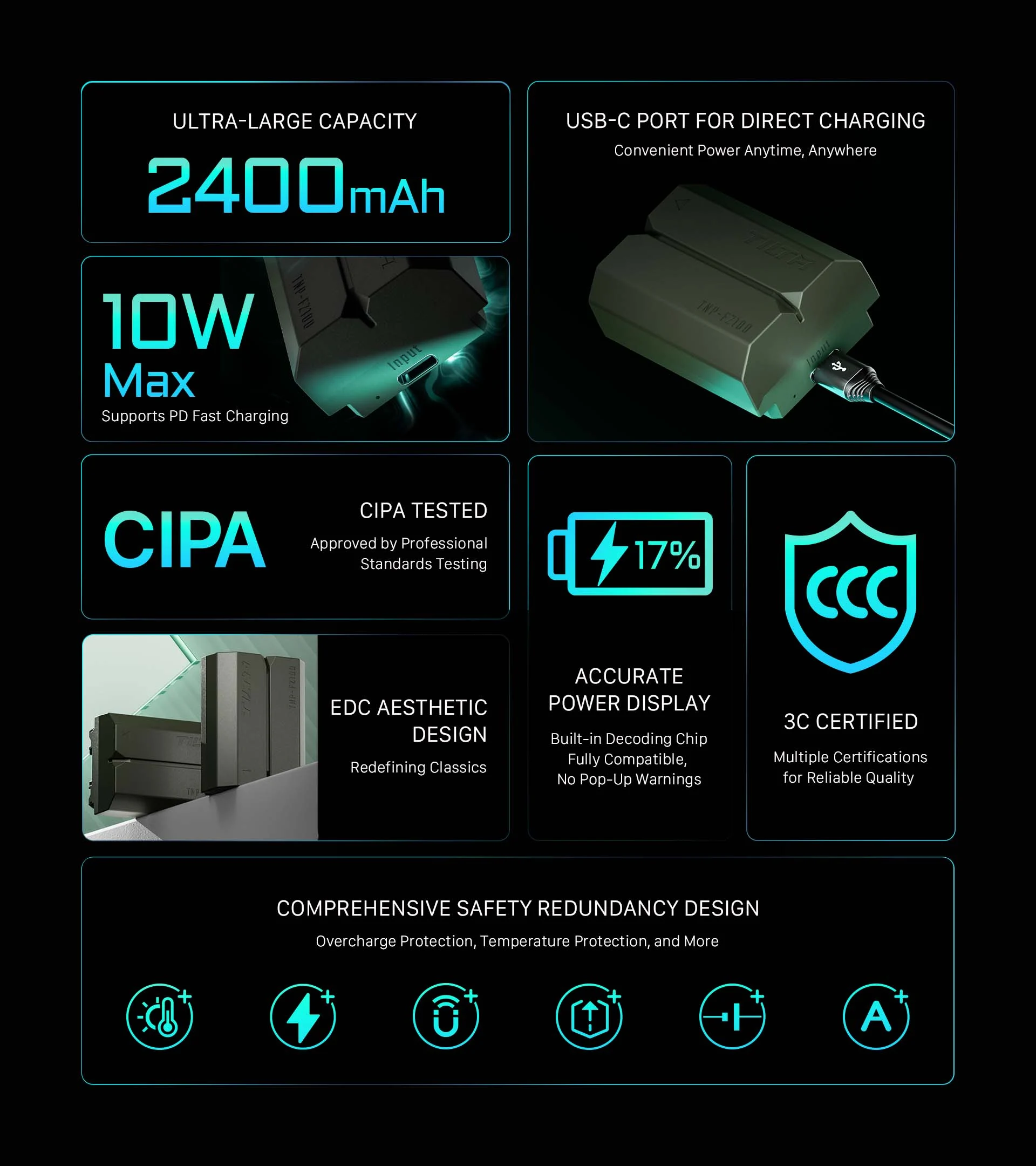 Tilta NP-FZ100 Battery with USB-C Input (2400mAh) – Green