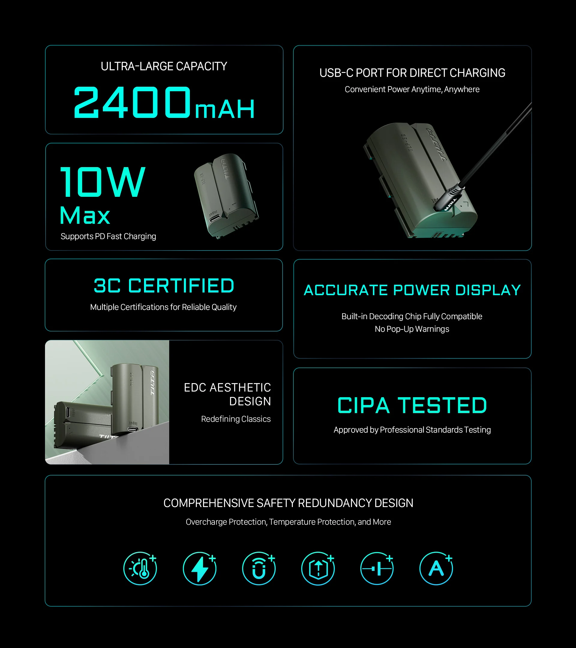 Tilta LP-E6P Battery with USB-C Input (2400mAh) for Canon Cameras – Green