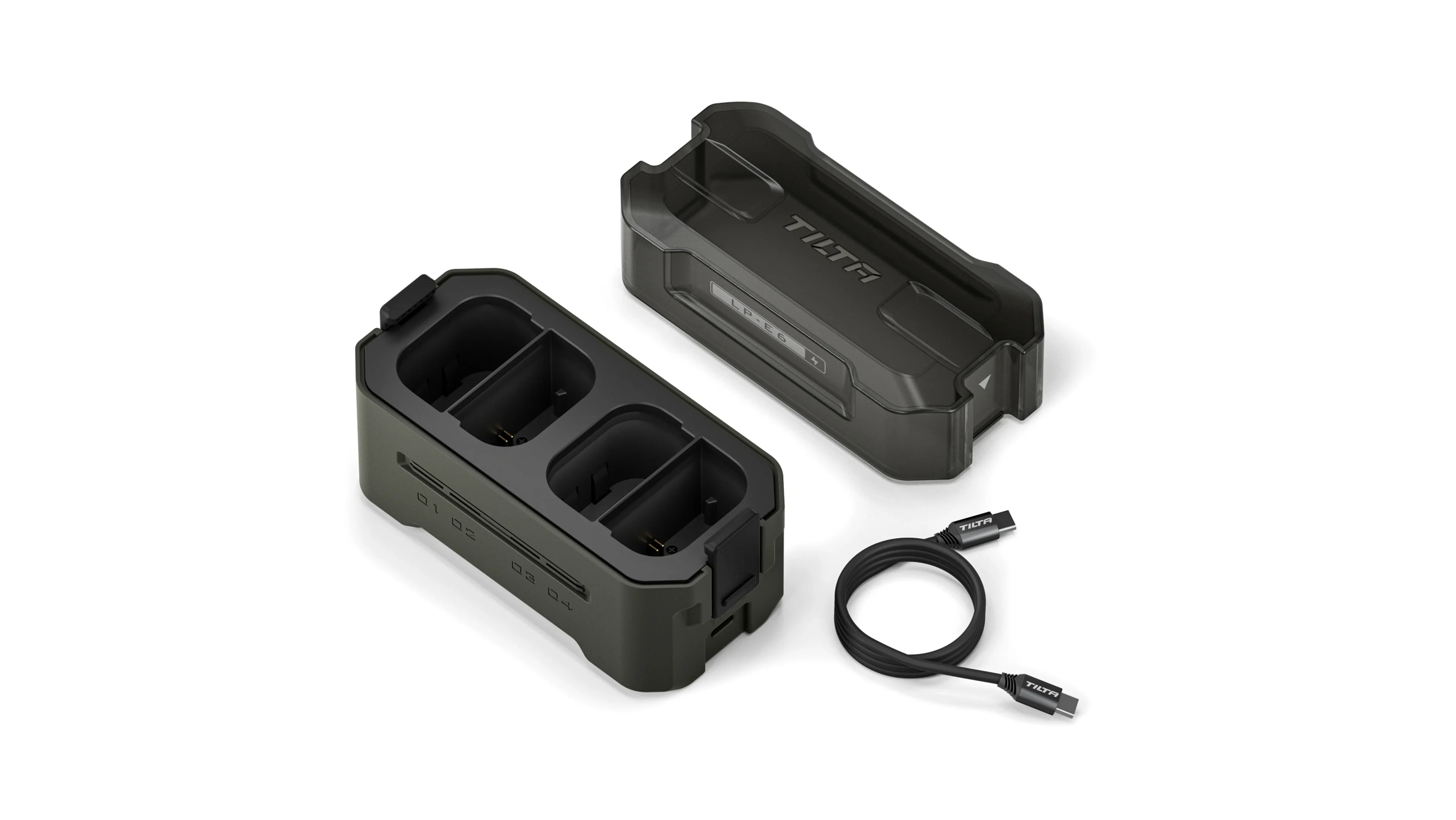 Tilta Caricabatteria 4 Slot Per LP-E6 – Ricarica Rapida USB-C 45W, Indicatori LED, Design Compatto, Colore Verde