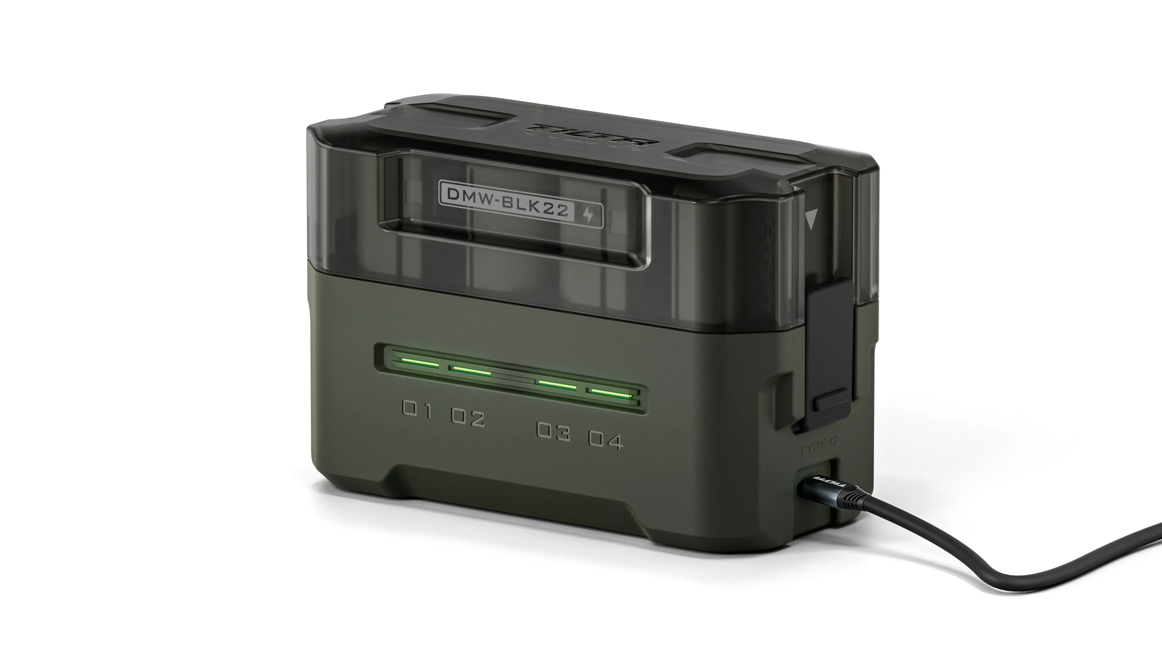 Caricabatterie Tilta DMW-BLK22 | Carica 4 Batterie Con Ricarica Rapida USB-C PD 45 W | Compatibile Con Lumix DC-S5, S5II, S5IIX, S5M2, S5M2X, S1RII, GH6, GH6L, GH5II, G9M2 TBC-BLK22-GN