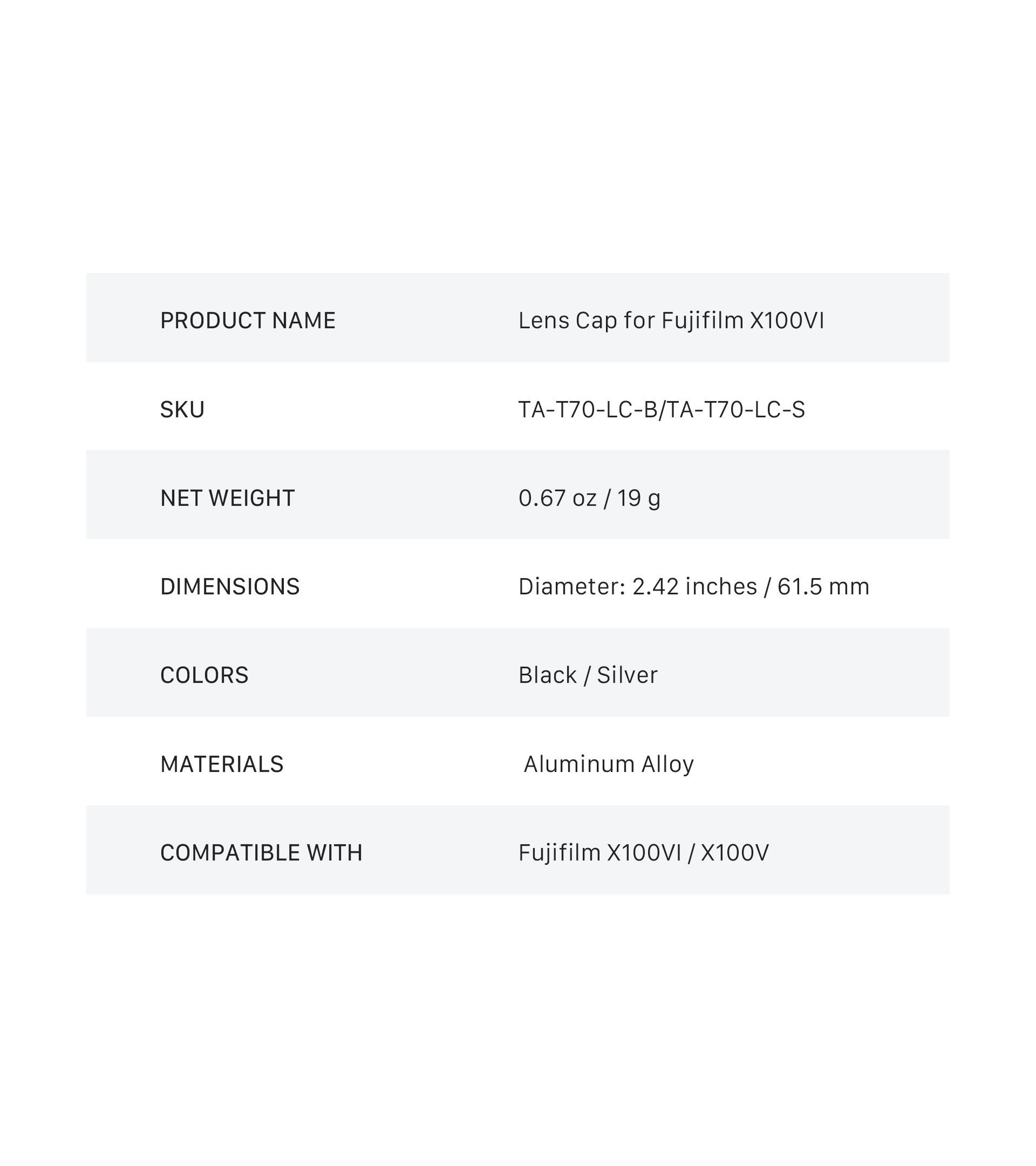 Lens Cap for Fujifilm X100VI