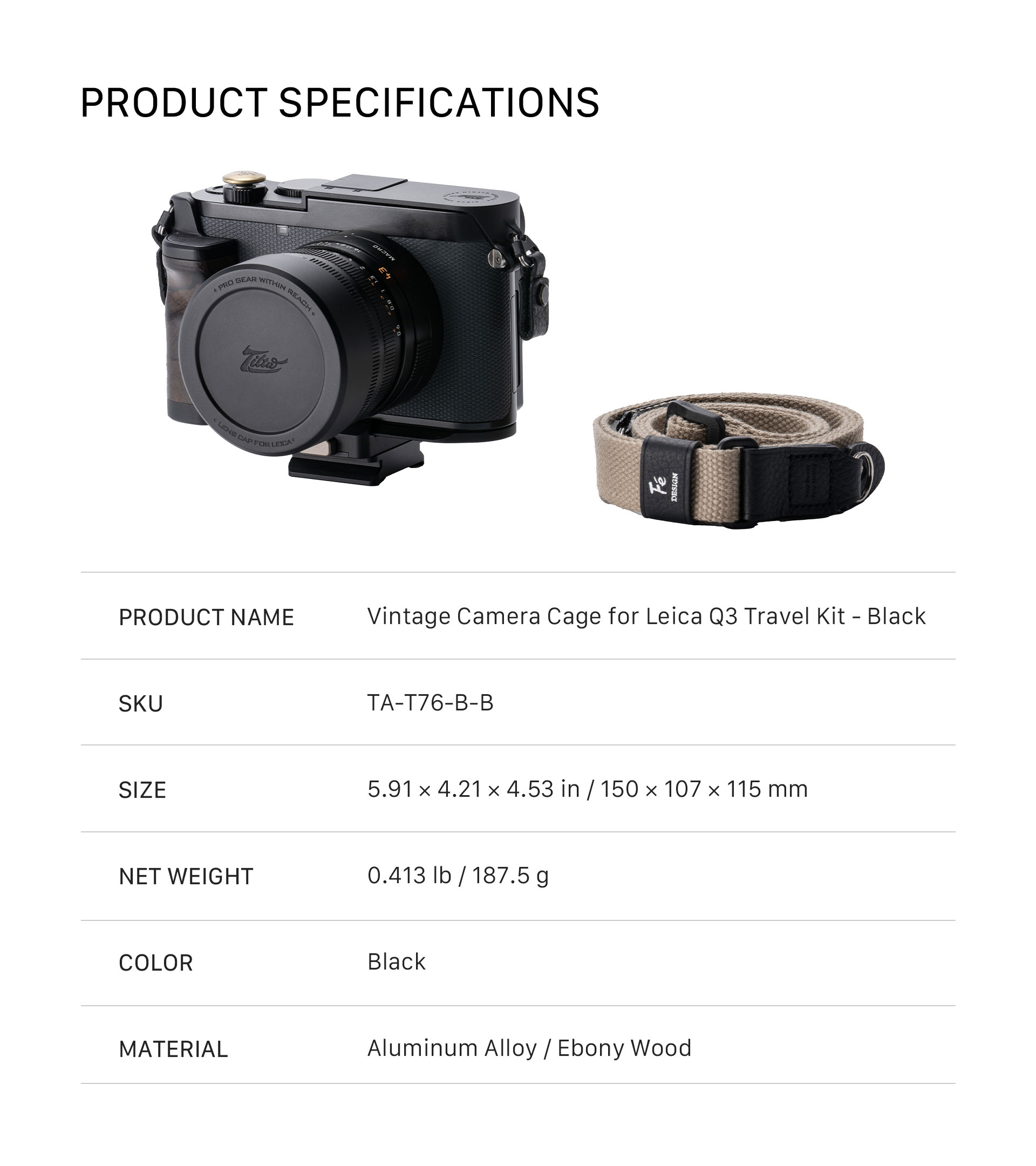 Vintage Camera Cage for Leica Q3 Travel Kit – Black