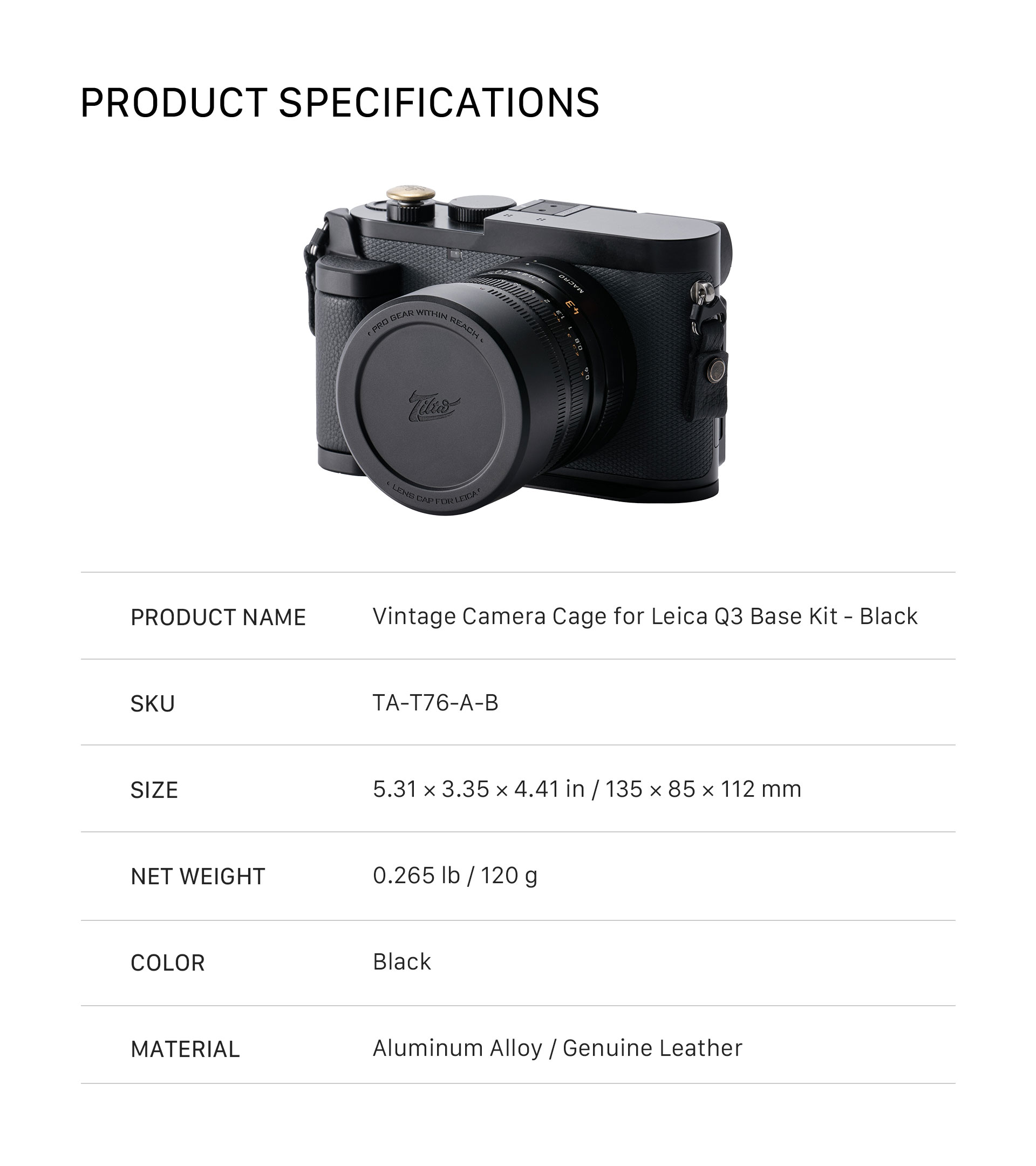 Vintage Camera Cage for Leica Q3 Base Kit – Black