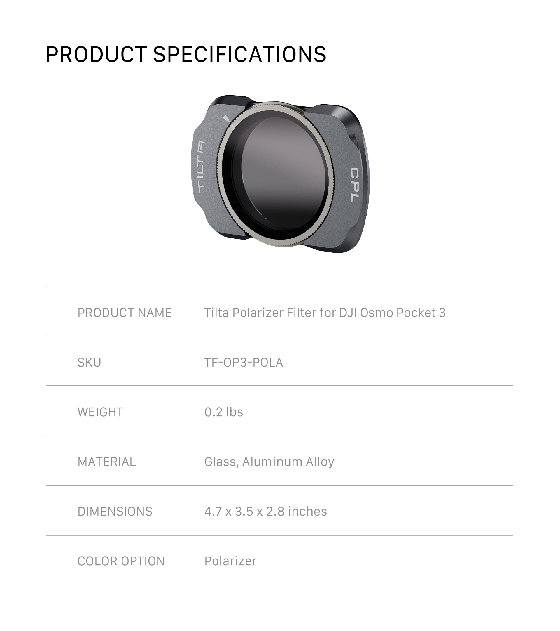 Tilta Polarizer Filter for DJI Osmo Pocket 3