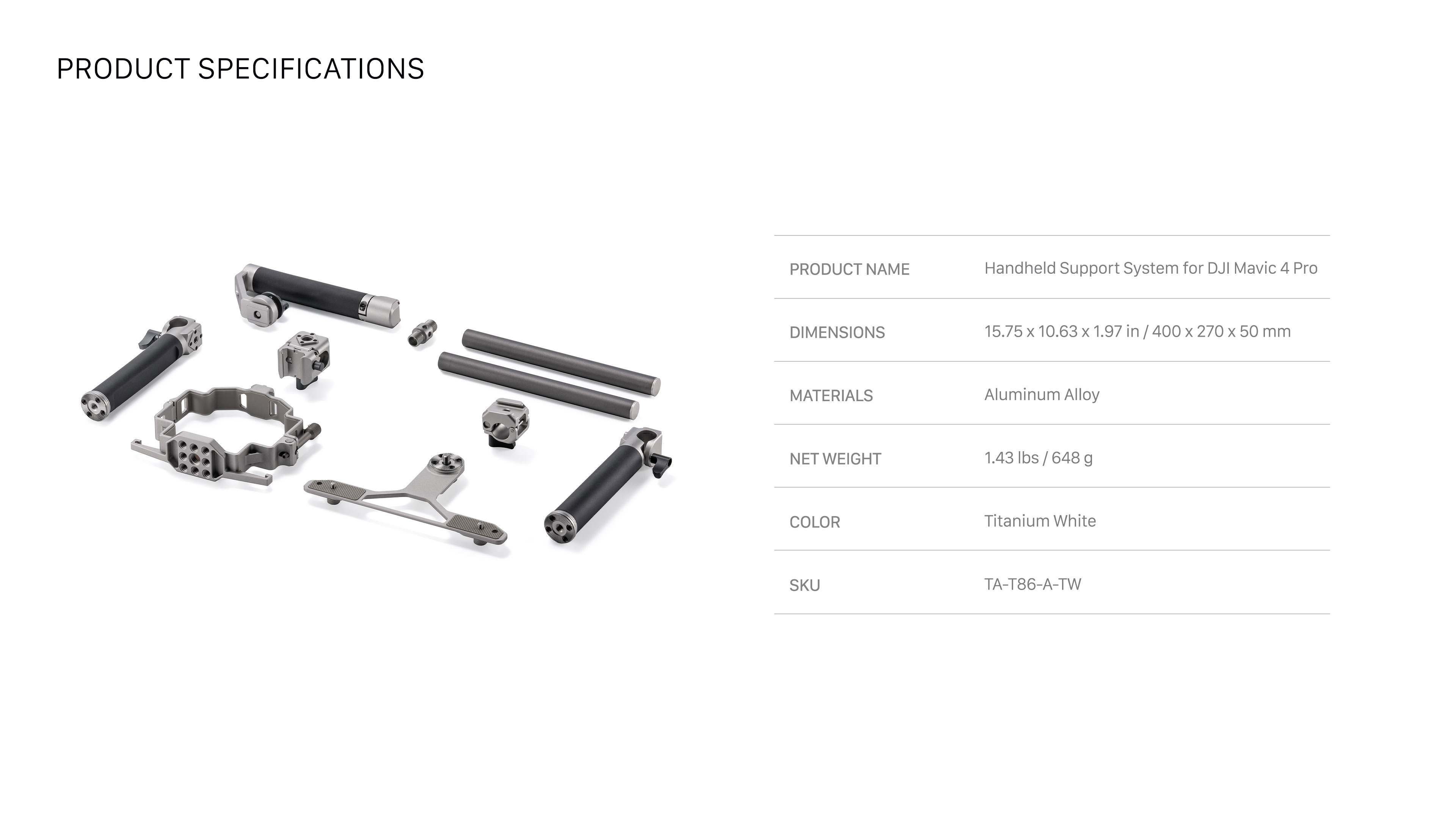 Handheld Support System for DJI Mavic 4 Pro – Titanium White
