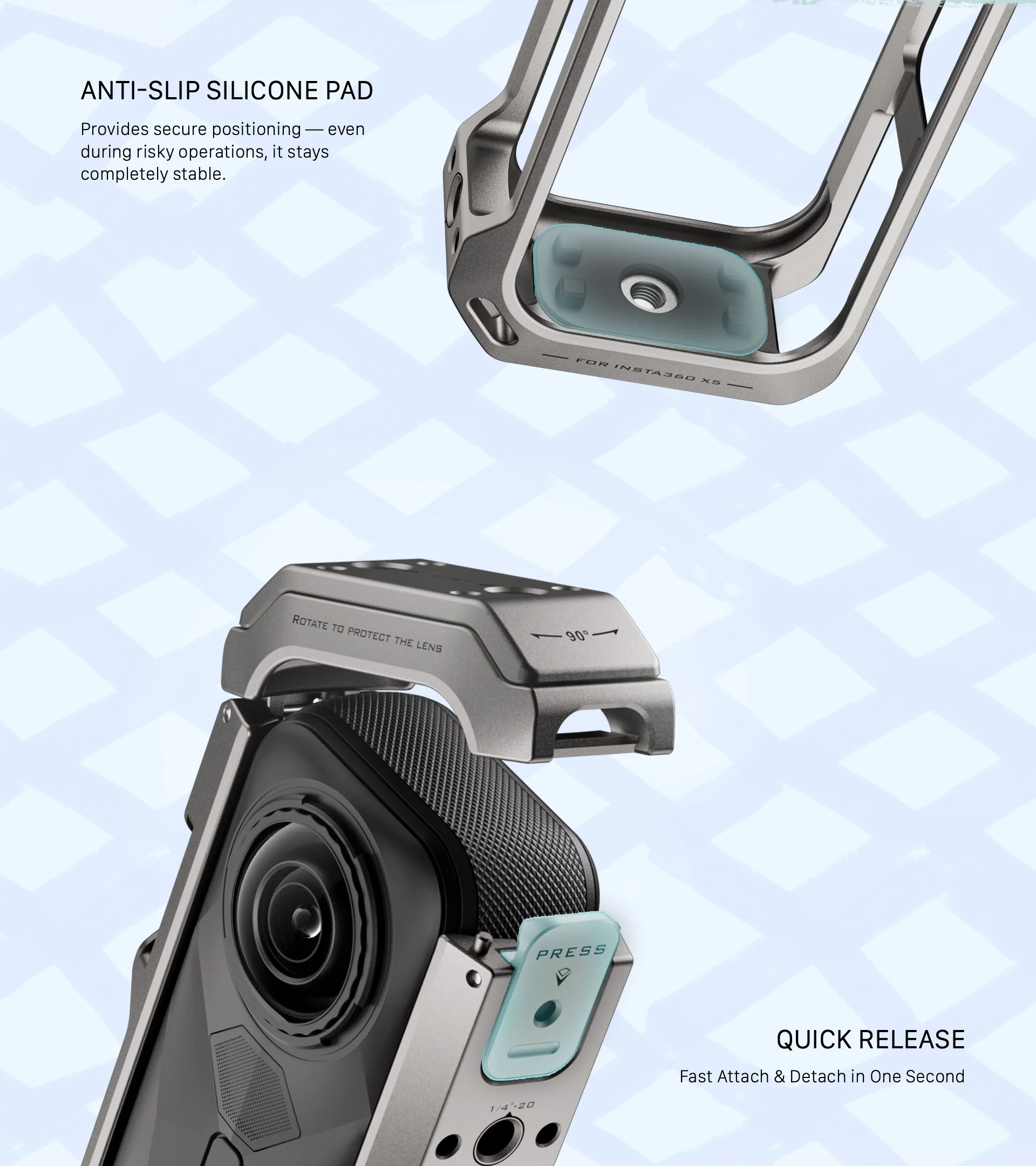 Full Camera Cage for Insta360 X5 – Titanium Grey