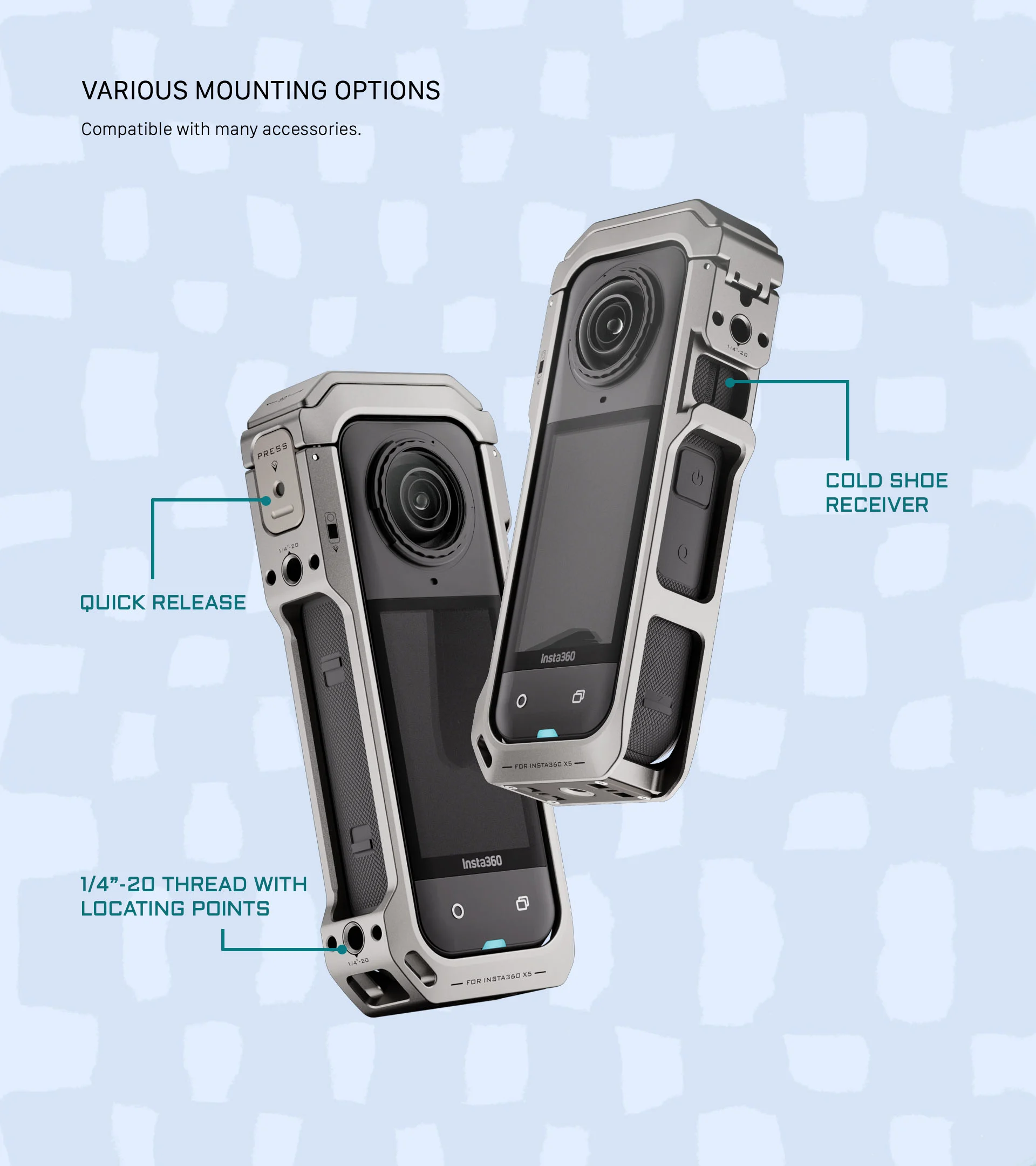 Full Camera Cage for Insta360 X5 – Titanium Grey