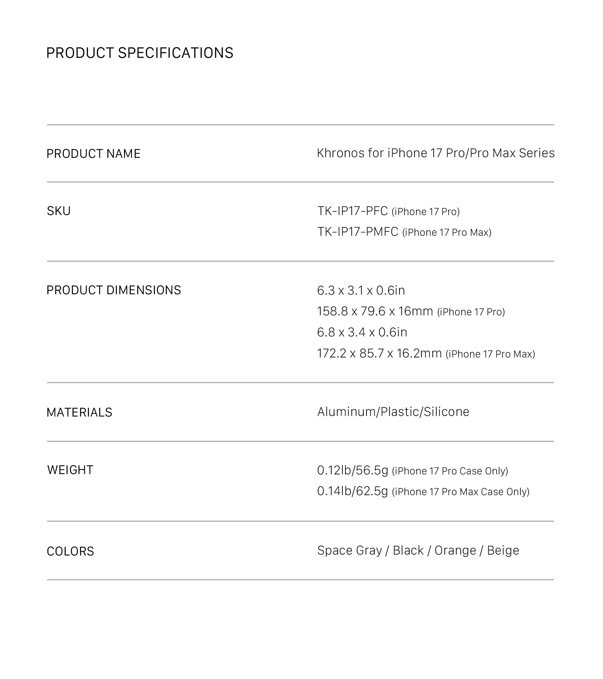 Khronos iPhone 17 Pro/Pro Max Ultimate Kit