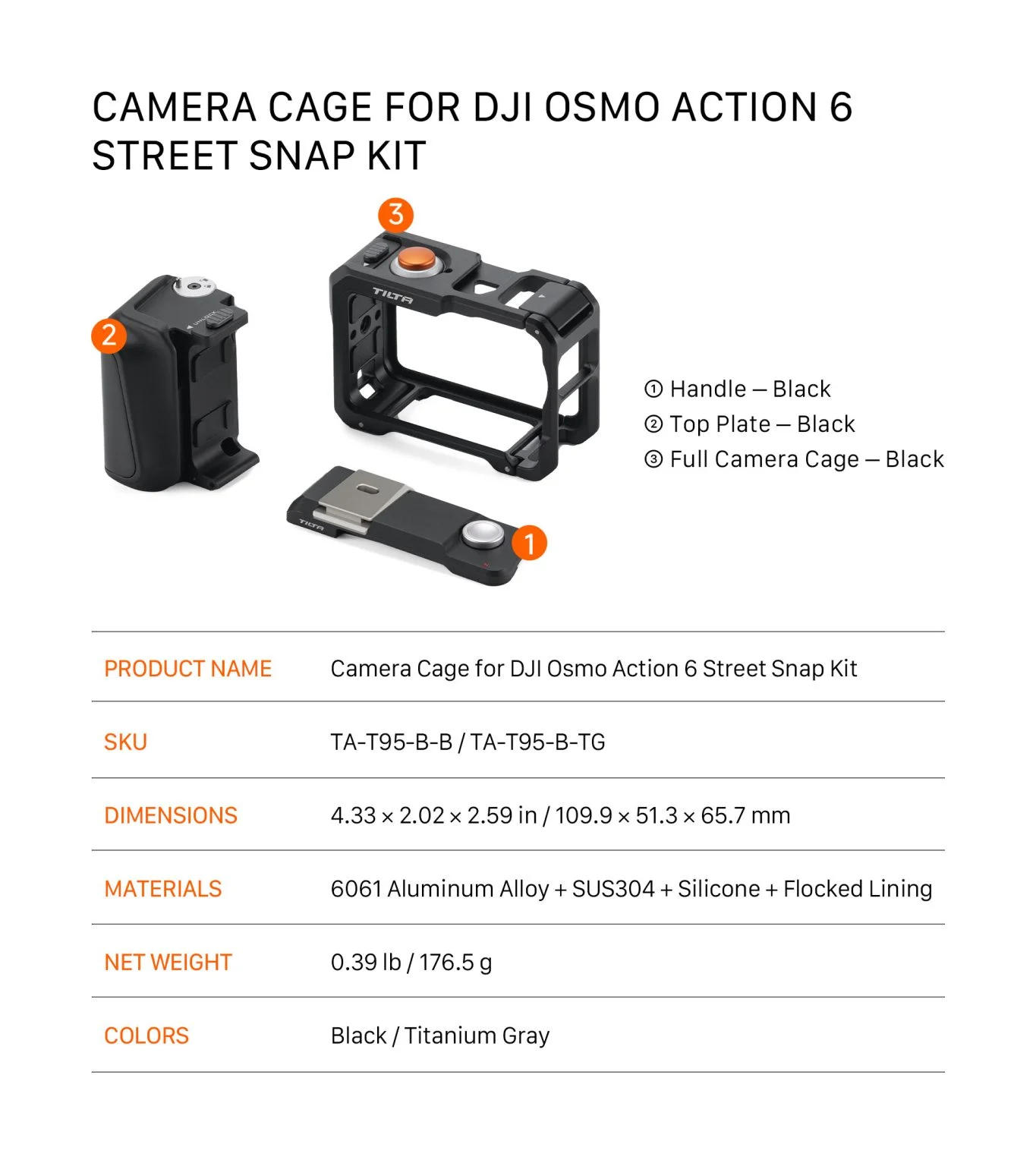 Camera Cage for DJI Osmo Action 6 Street Snap Kit