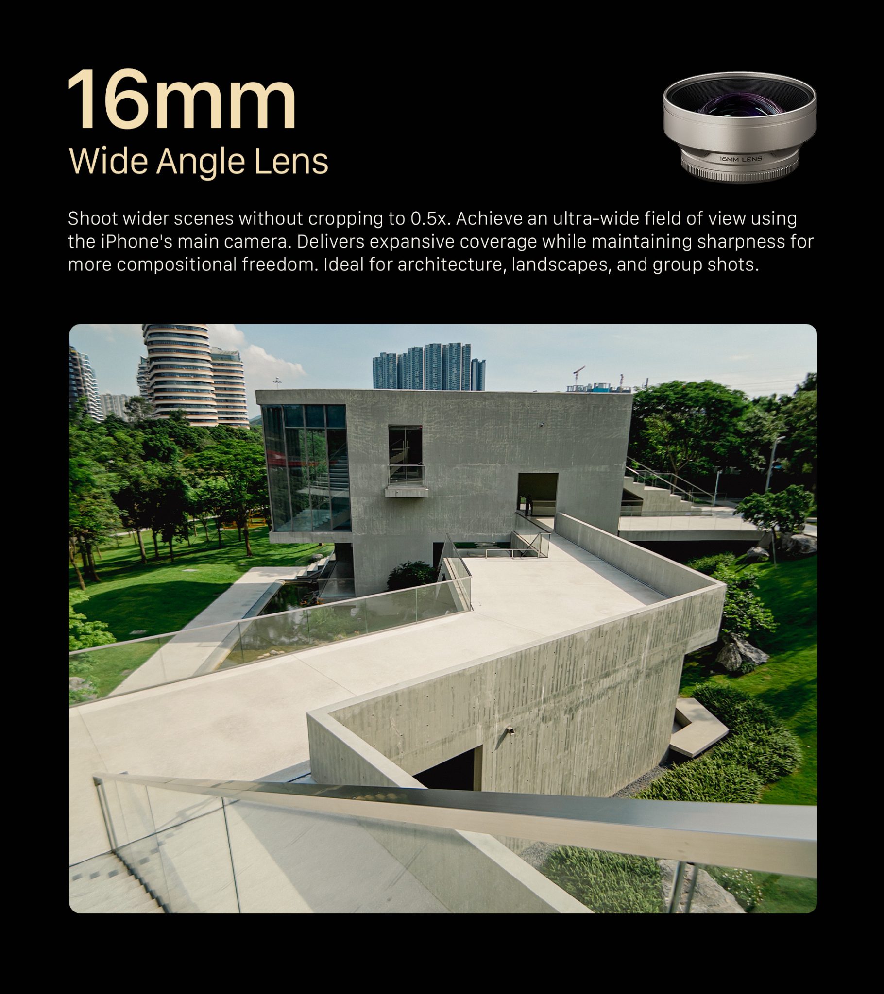 16mm Wide Angle Lens for iPhone (T-Mount)